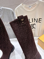 Fendi monogram tall boots with folded strap and gold-tone logo plaque