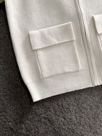 White jacket chest flap pocket on ribbed knit fabric