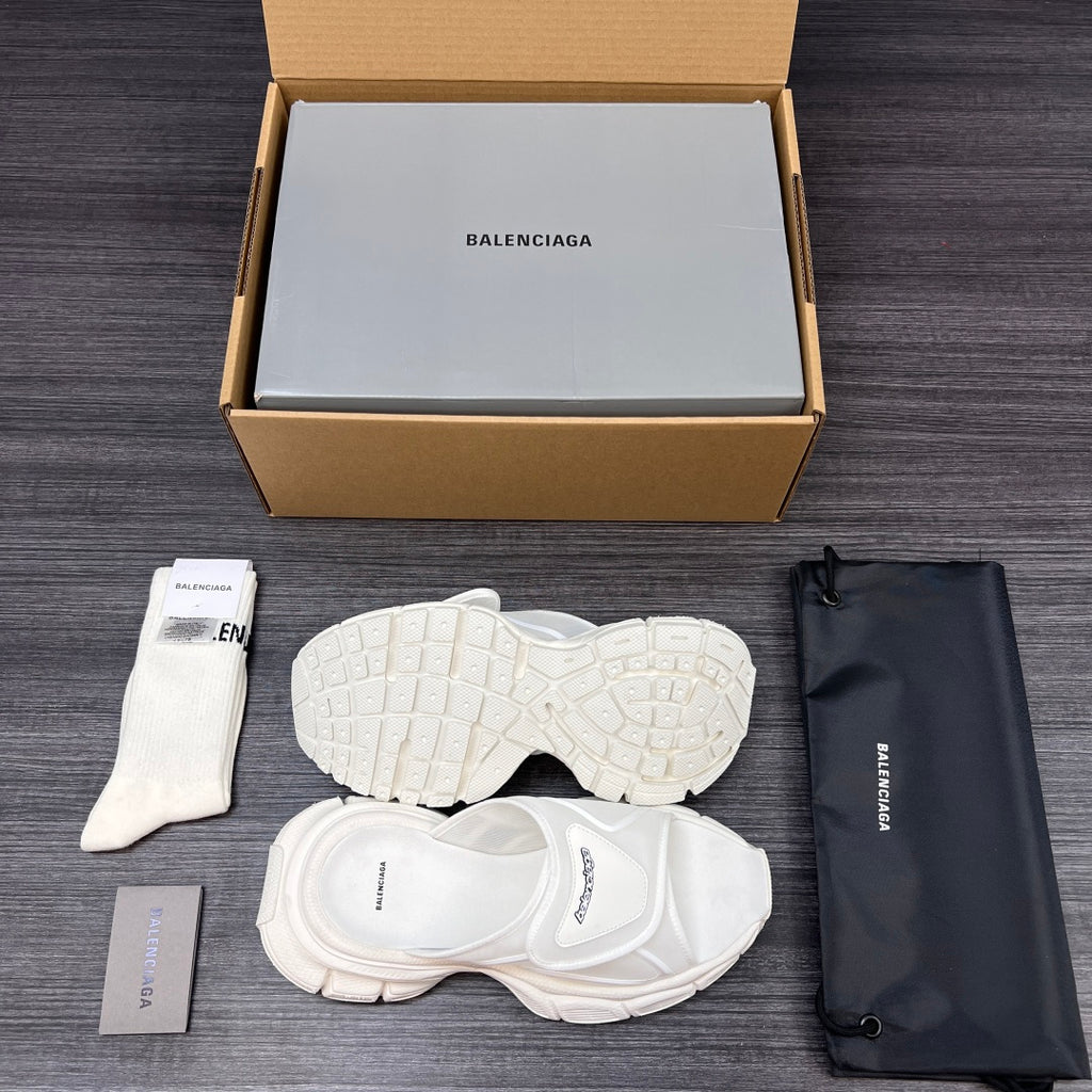 Balenciaga white sporty slide sandals, outsole view with front strap