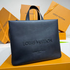 Louis Vuitton leather tote bag, navy blue, large LV logo on front