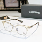 Chrome glasses with clear lenses, gold-tone metal frame and tortoise temple tips