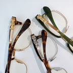 Chrome glasses set of frames with clear lenses, gold and tortoise metal details