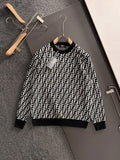Fendi long-sleeve knit top, black with white allover FF logo pattern