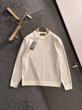 Cream long-sleeve sweater with Fendi FF monogram pattern, crew neckline