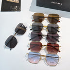 Assorted square sunglasses with dark tinted lenses and gold and silver frames