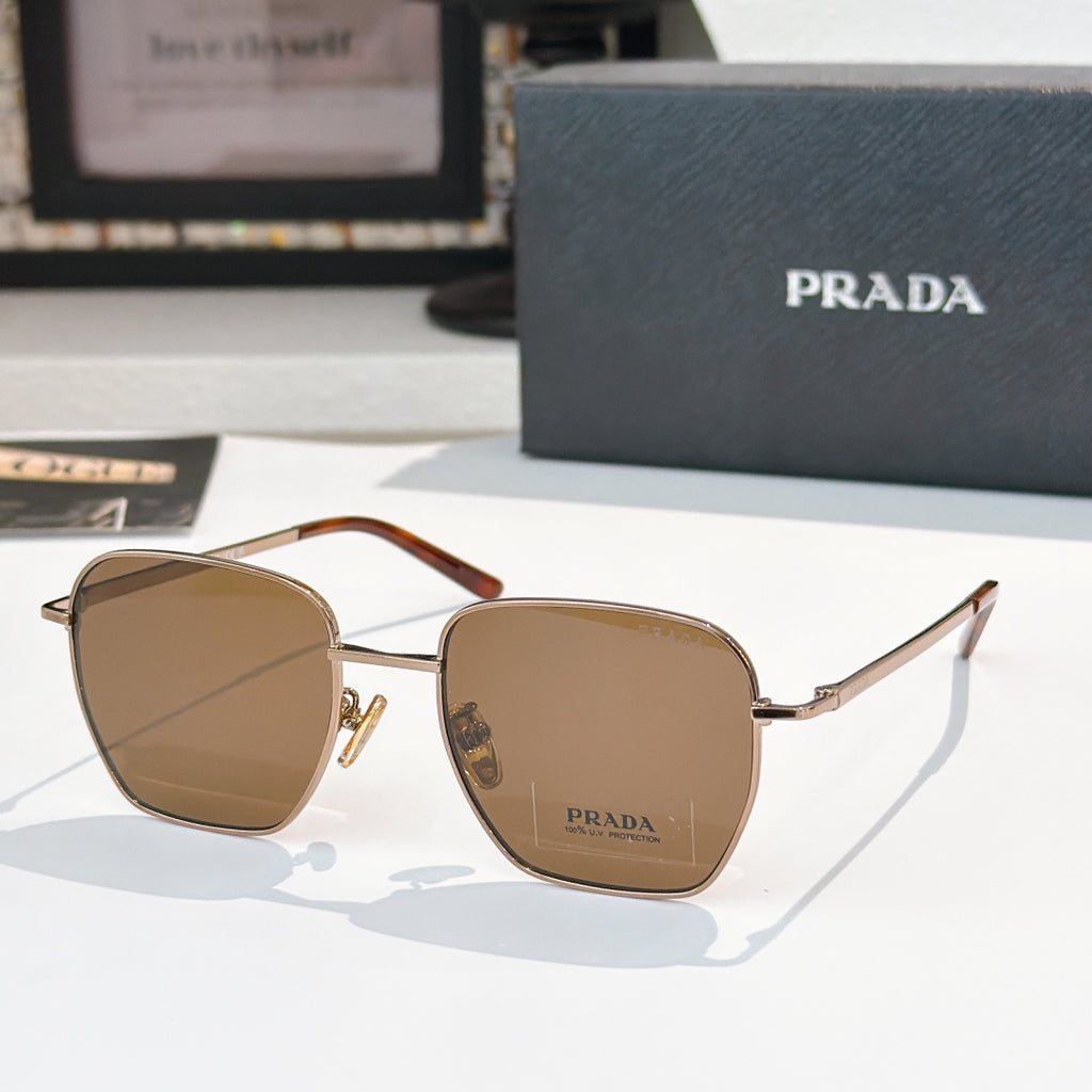 Sunglasses with square brown tinted lenses and tortoiseshell frame
