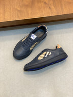 Burberry low-top sneakers, blue leather with check window and rubber sole