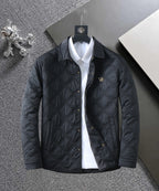 Versace quilted jacket, black with gold buttons and stand collar