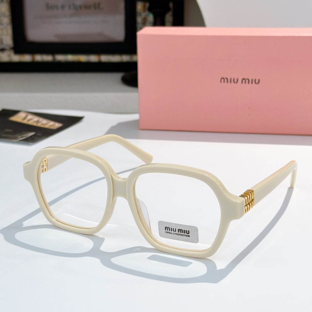 MiuMiu eyeglasses with light cream square frames and clear lenses