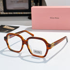 MiuMiu eyeglasses with brown tortoiseshell square frames and clear lenses