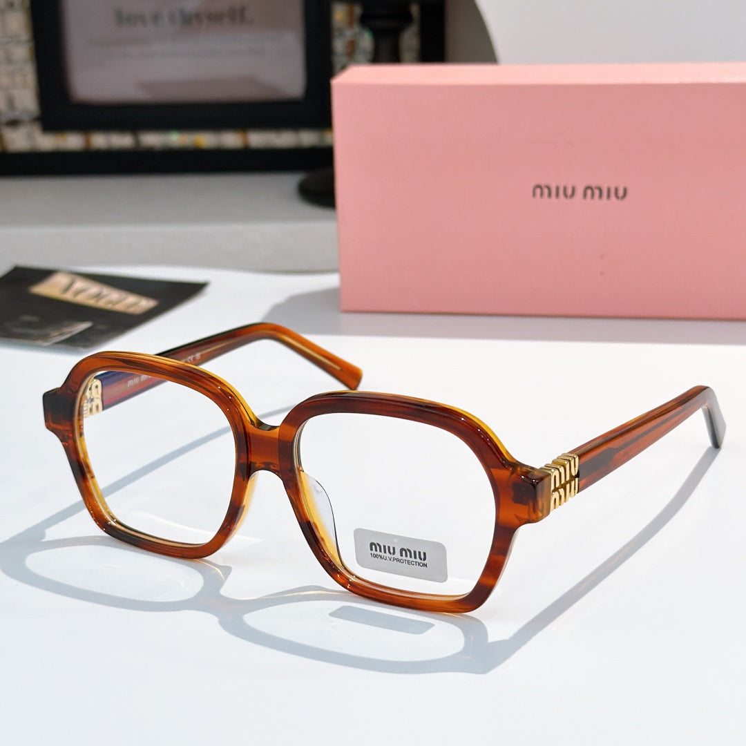 MiuMiu eyeglasses with brown tortoiseshell square frames and clear lenses