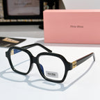 MiuMiu eyeglasses with black square frames and clear lenses