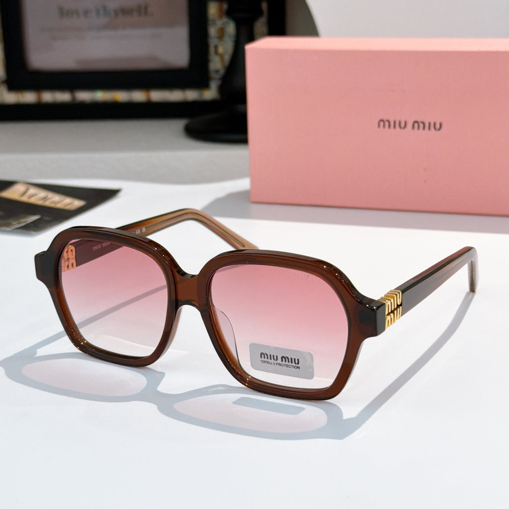 Square dark brown acetate sunglasses with pink-tinted lenses
