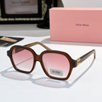 Square dark brown acetate sunglasses with pink-tinted lenses