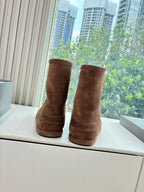 Balenciaga dark brown suede mid-calf boots with stacked heel detail