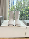 Balenciaga ladies suede ankle boots, light beige, mid-calf shaft and round toe