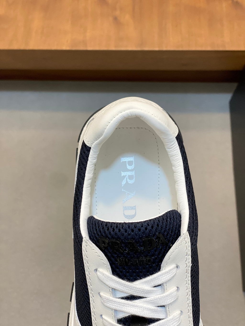 Unisex sneaker interior lining with PRADA logo on insole
