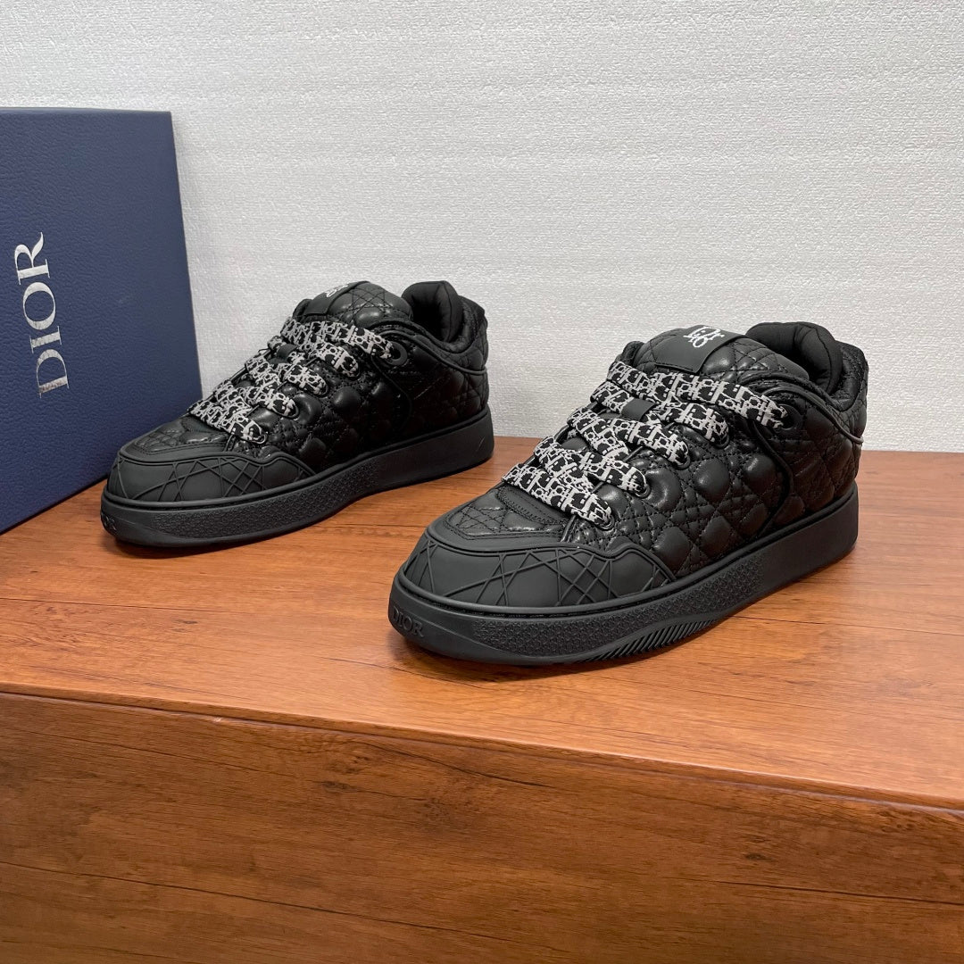 Dior unisex quilted sneakers, black with monogram strap and lace-up