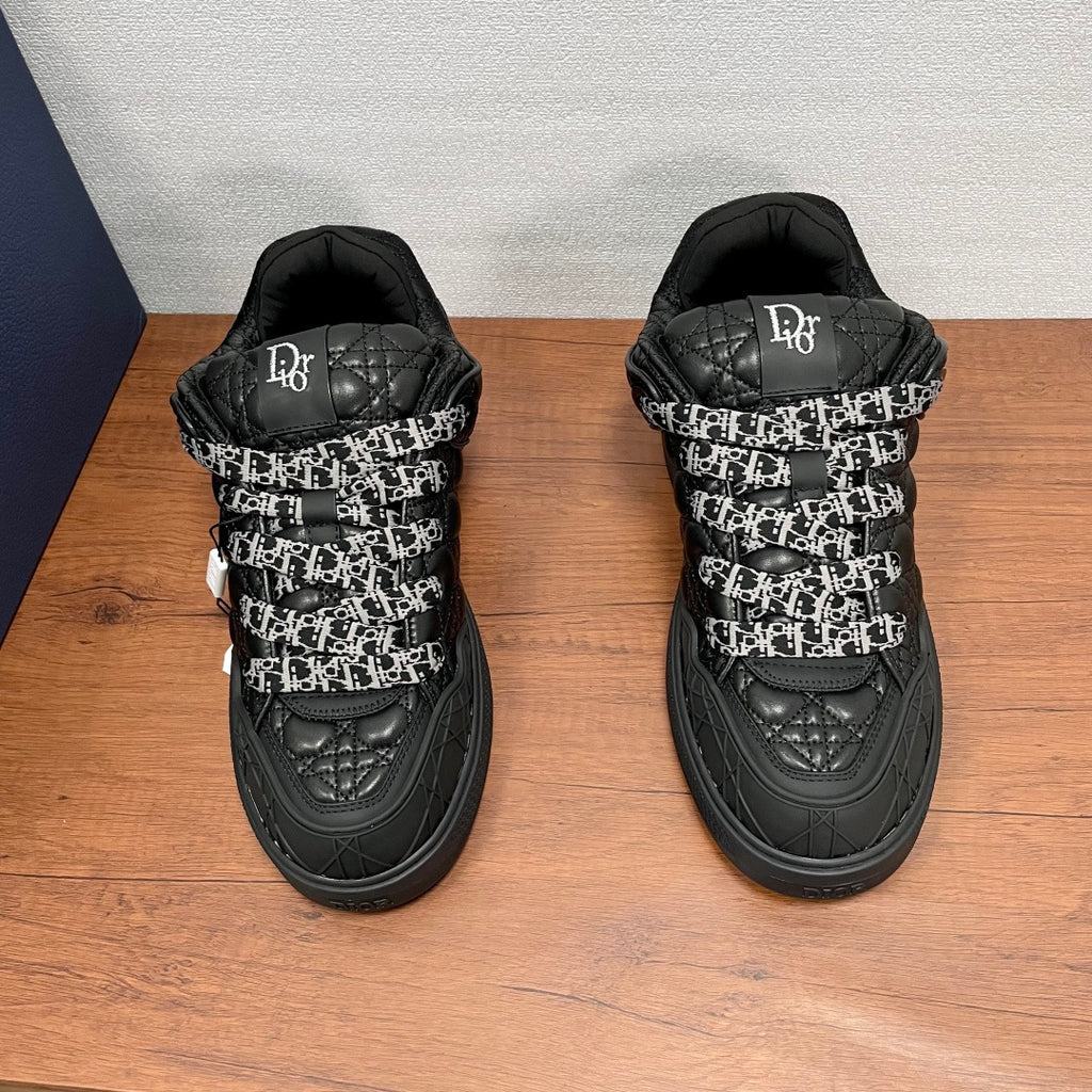 Dior unisex quilted sneakers, black with monogram heel patch and lace-up