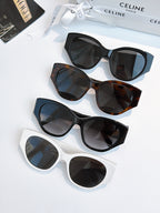 Celine cat-eye sunglasses set with mixed frames and dark lenses: white, tortoiseshell, blue, black