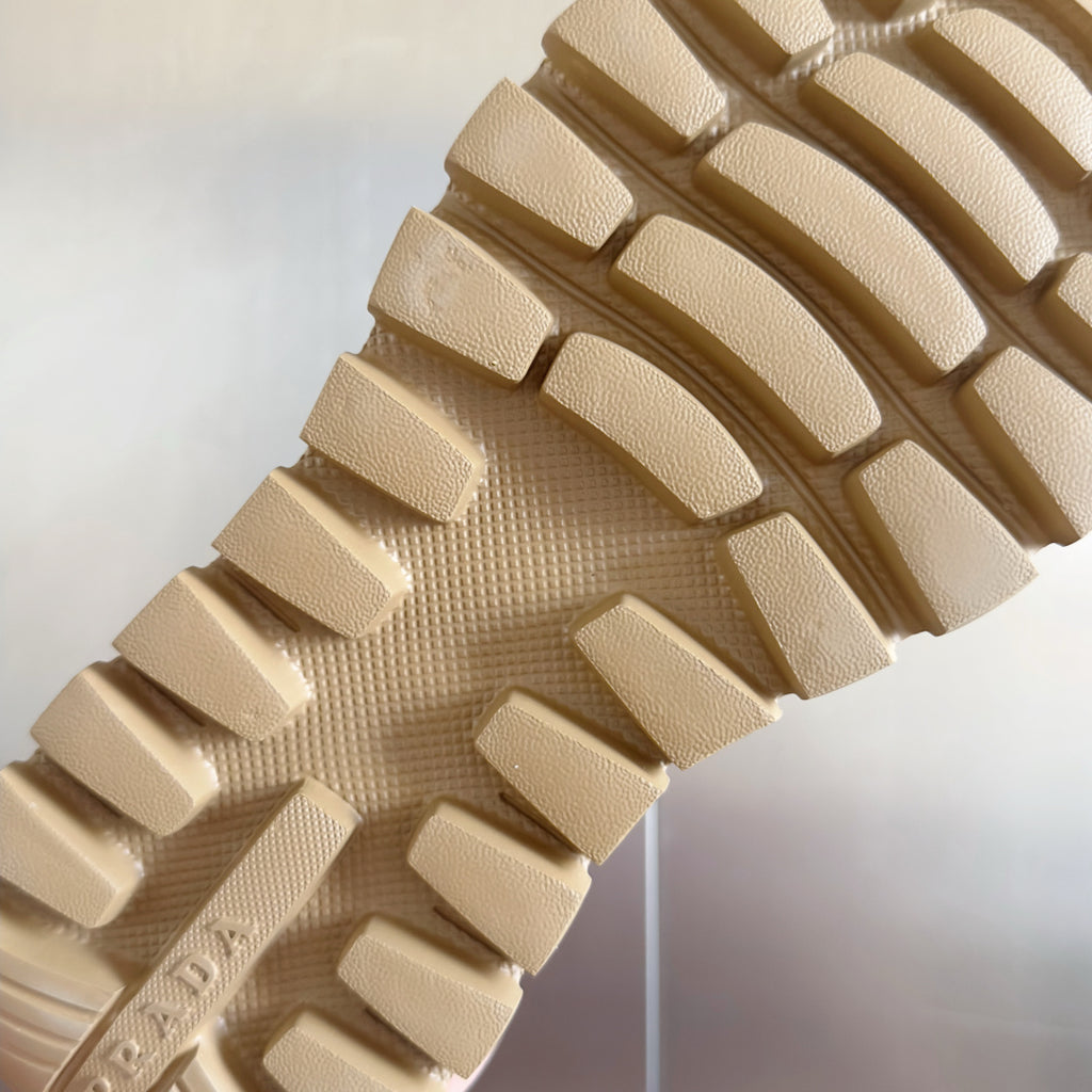Prada unisex sneaker outsole tread in beige with deep ridges