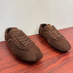 Brown suede lace-up sneakers, PRADA logo on tongue and side