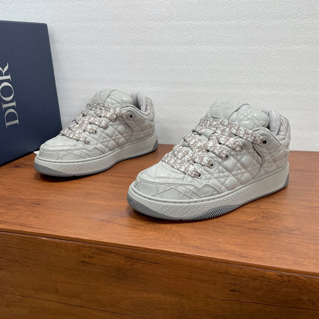 Dior unisex low-top sneakers, white quilted leather, lace-up with logo tongue
