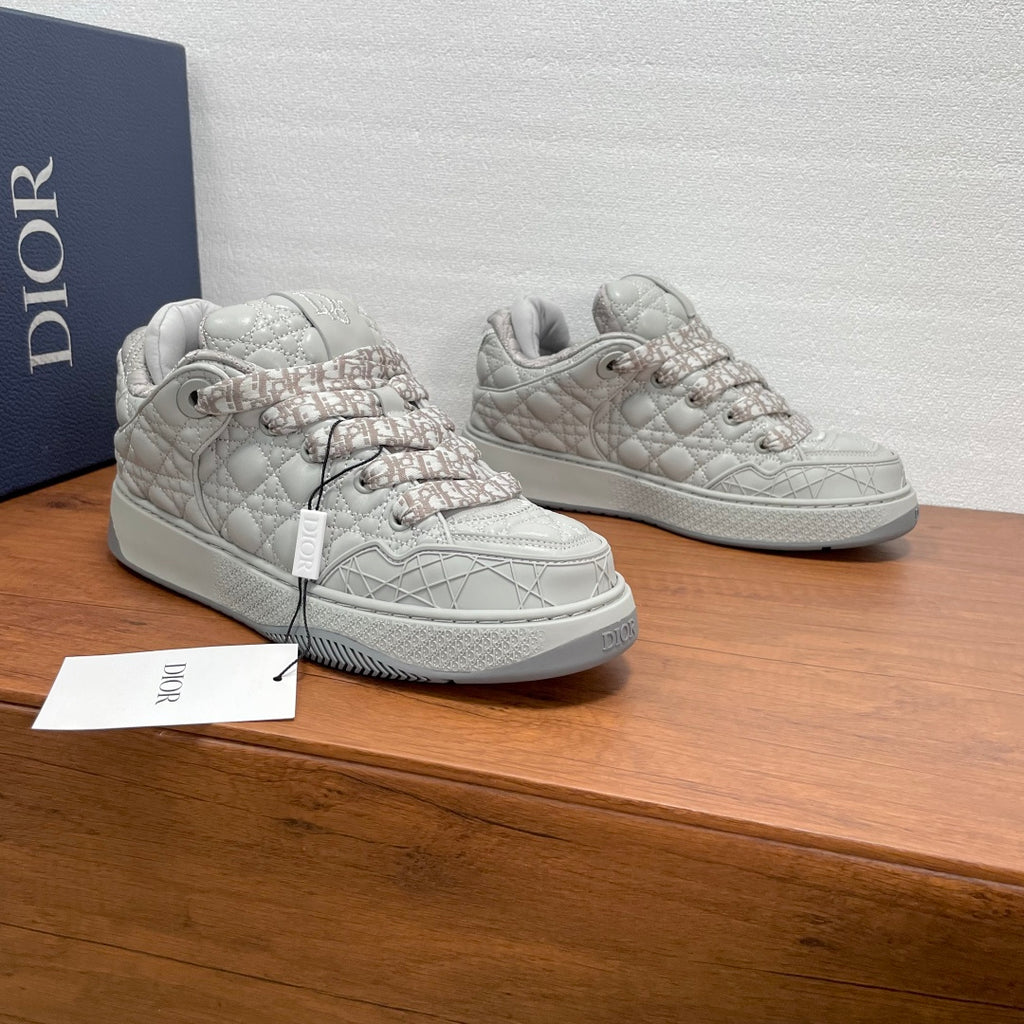 Dior unisex low-top sneakers, white quilted uppers with patterned lace panels
