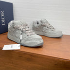 Dior unisex low-top sneakers, white quilted uppers with patterned lace panels