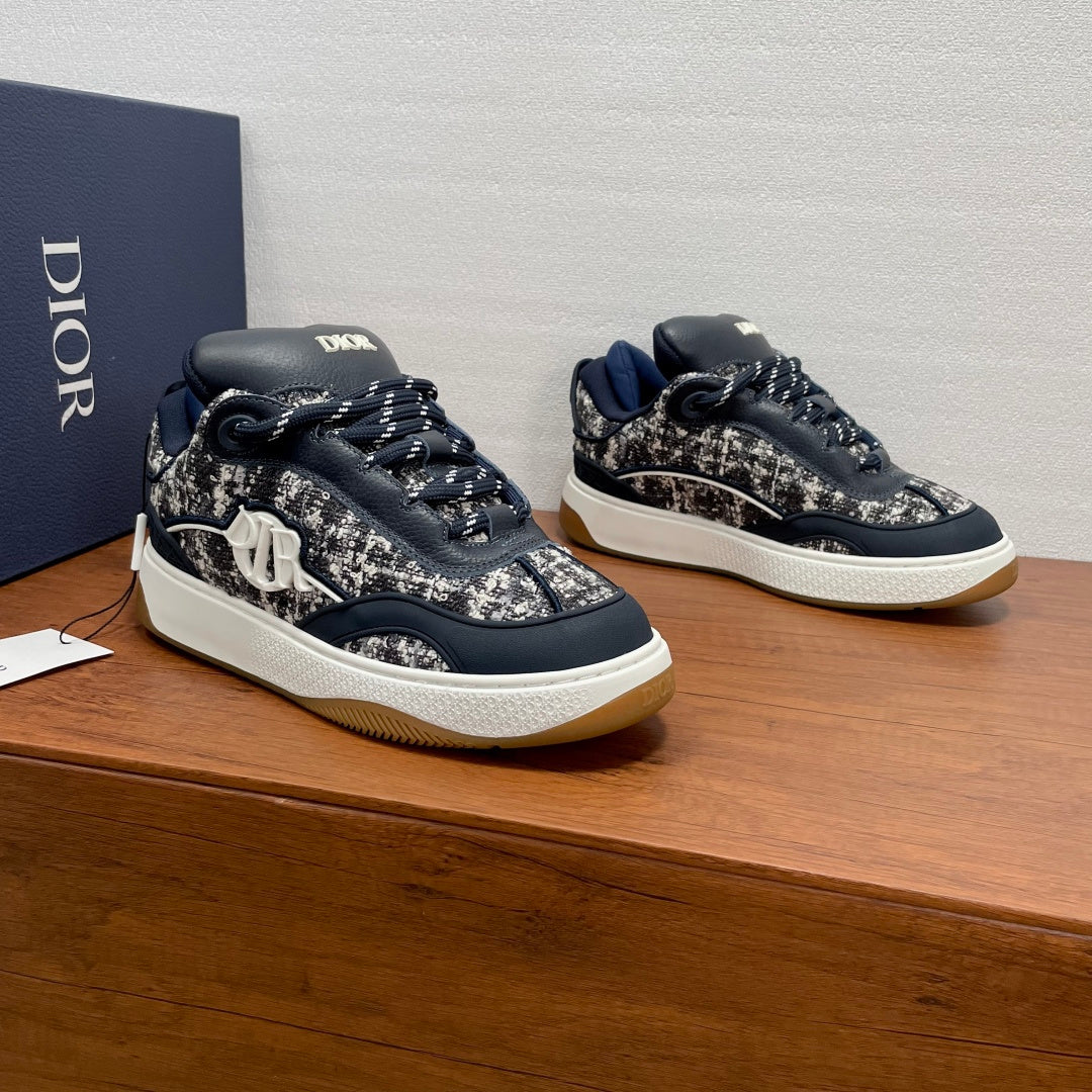 Unisex sneakers, navy leather and silver speckled design, white soles, lace-up