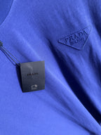 Prada logo long-sleeve top in blue with triangular PRADA MILANO detail