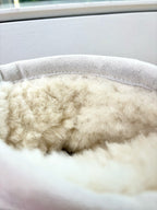 Balenciaga ladies luxury ankle boots fleece lining close-up in light white