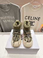 Moncler high-top sneakers, beige leather with olive green laces and chunky sole