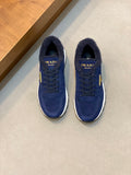 Prada unisex suede sneakers in dark blue, lace-up with gold triangle logo