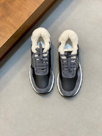 Prada unisex sneakers in dark gray with shearling collar and lace-up front