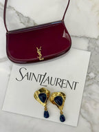 YSL burgundy small shoulder bag with gold-tone YSL logo and top handle