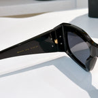 Black sunglasses showing inner frame and gold hinge details near lens