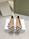 Burberry check slip-on ballet flats with tan inner and low rounded toe