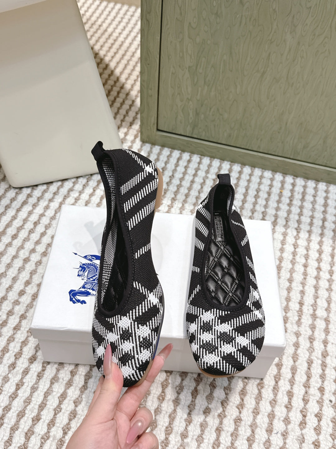 Burberry slip-on shoes with elastic gore, black-and-white check fabric