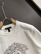 White Versace sweatshirt close-up of crew neck and rhinestone dog graphic