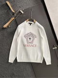 White Versace crewneck sweatshirt with rhinestone dog graphic on the chest