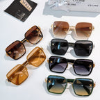 Celine sunglasses collection with mixed frames: brown, black, and green, all square shapes.