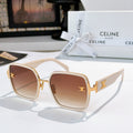 Celine square sunglasses with cream frame and brown gradient lenses, gold logo temple.