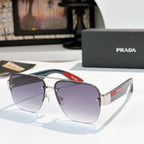Prada aviator sunglasses with silver frame and purple gradient lenses