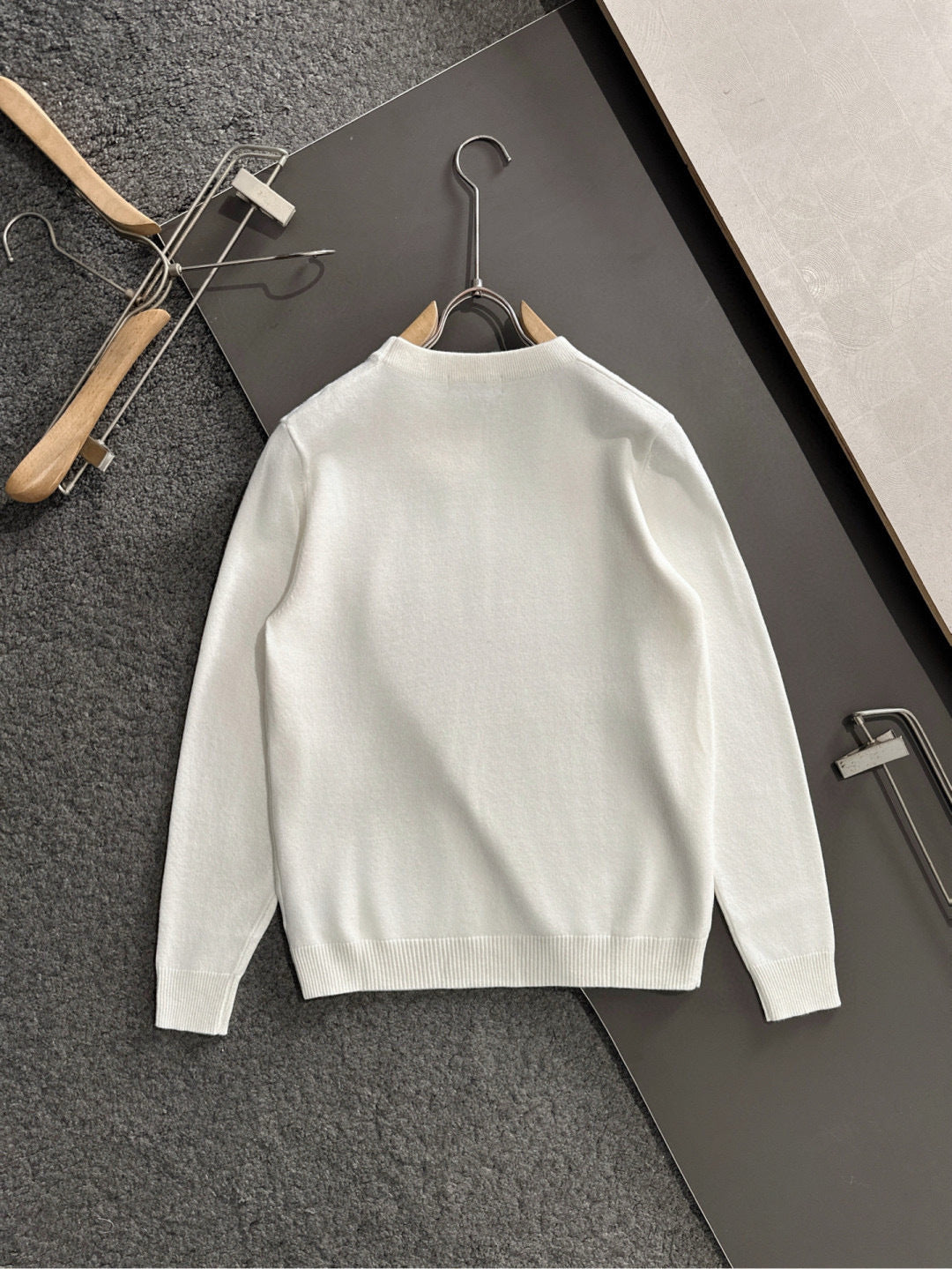 White crewneck sweatshirt, plain back view with long sleeves