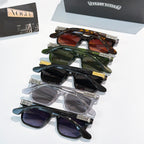 Sunglasses set with mixed frame colors, tinted lenses, and silver ornate temple details.