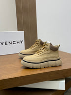 Givenchy luxury shoes, cream low-top sneakers with lace-up front and chunky outsole