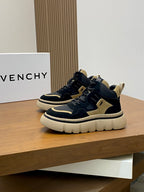 Navy and cream chunky high-top sneaker with side appliqué and lace-up