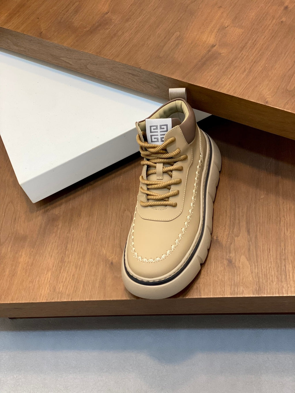 Givenchy luxury shoes, cream lace-up sneaker with logo detail near tongue and sole
