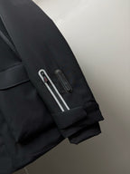 Moncler black parka sleeve with white stripe detail and ribbed cuff